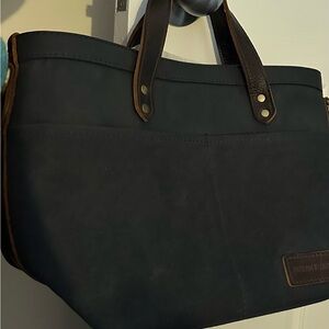 Navy and Brown canvas Tote Bag
